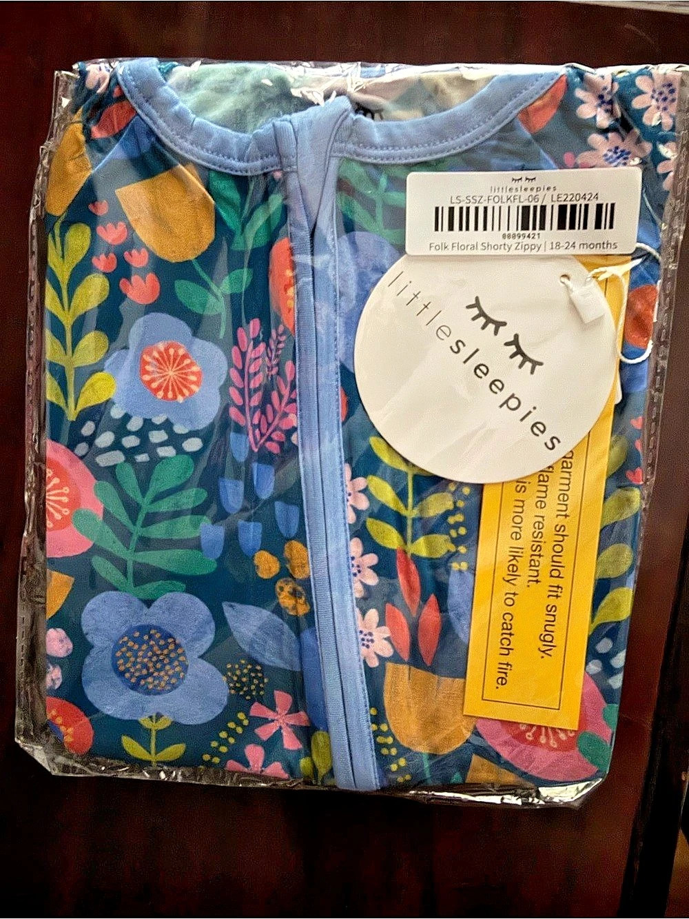 little sleepies Folk Floral Shorty Zippy Blue & Green Baby 18-24 Months NWT